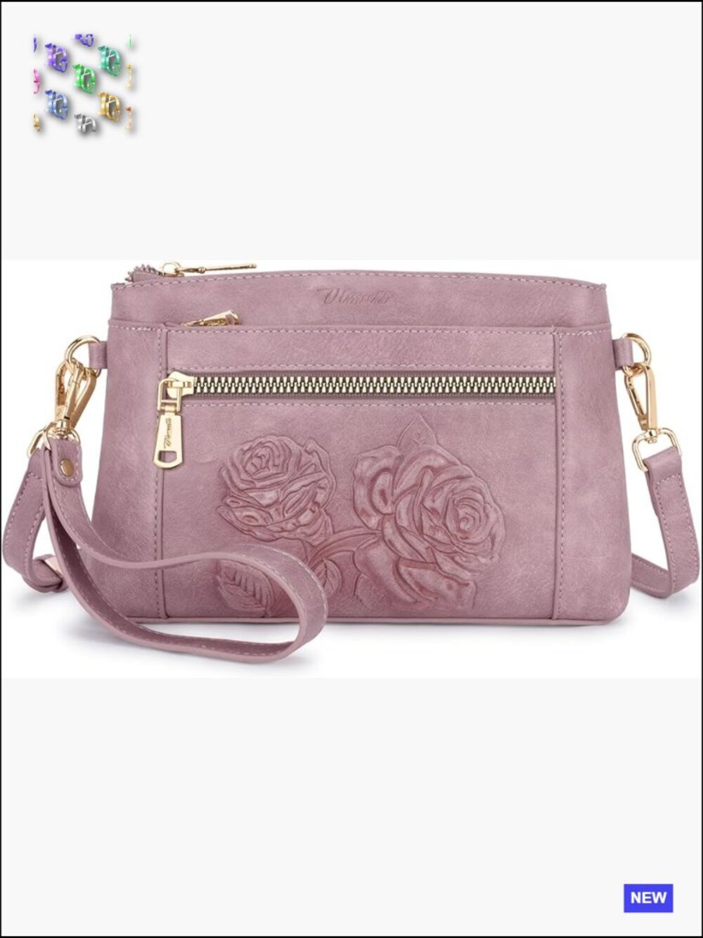 Vegan Leather Crossbody Bag Embossed Clutch Purse with 2 Straps & Multiple
